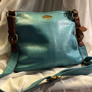 Fossil Teal Leather Crossbody Bag